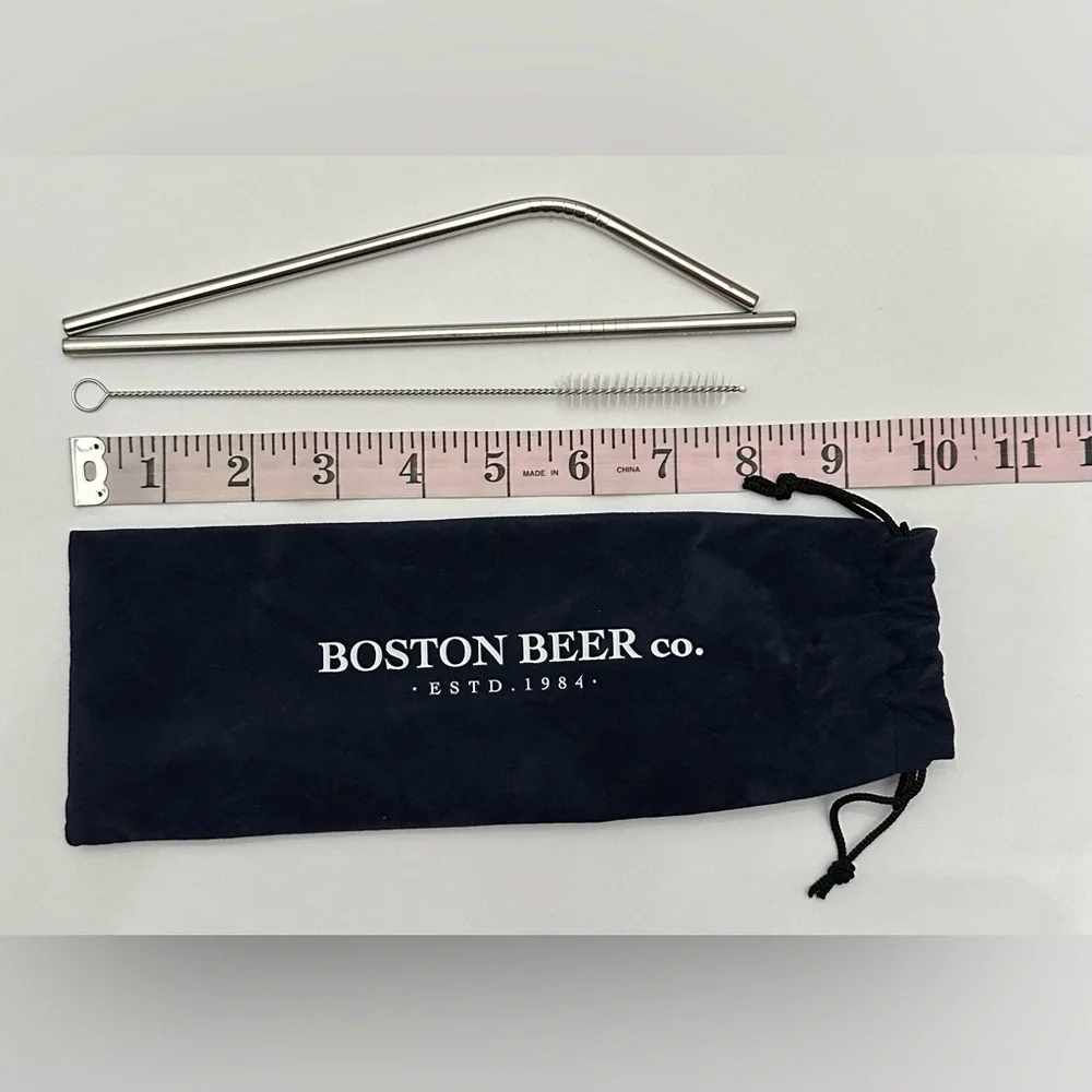Boston Beer Co. Stainless Steel Reusable Straw Set with Cleaning Brush & Pouch
